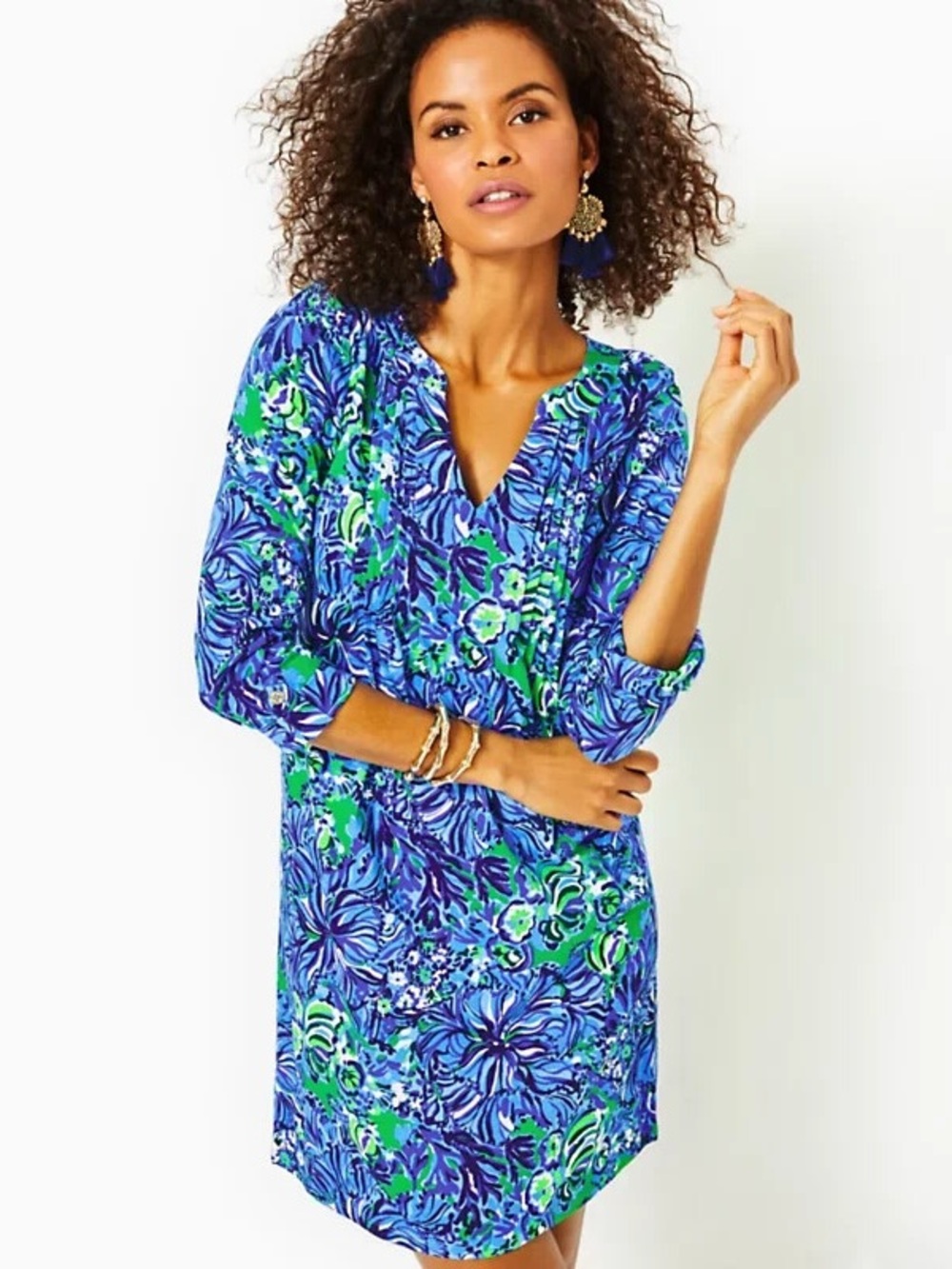 Lilly Pulitzer Blue & Green Floral V-Neck Swim Coverup